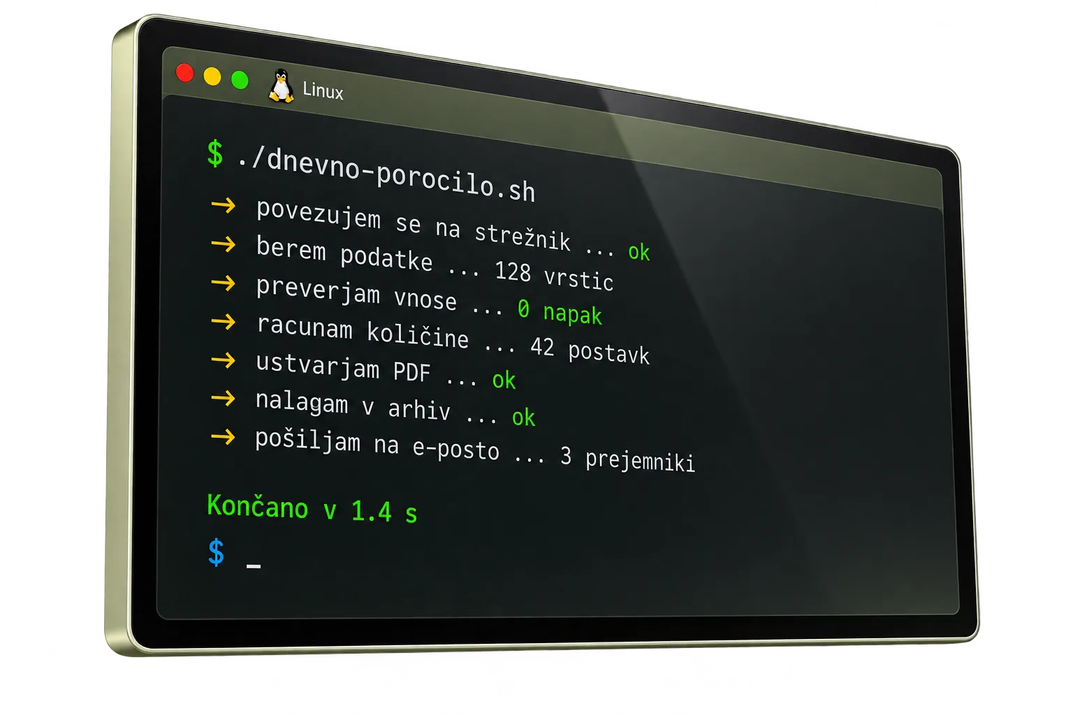 Skripta za dnevno poročilo v Linux terminalu